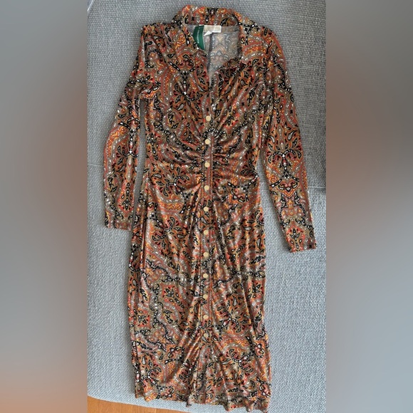 MICHAEL KORS Paisley Snap-Front Midi Dress Size Small — NOT OUTLET BNWT - Picture 7 of 16